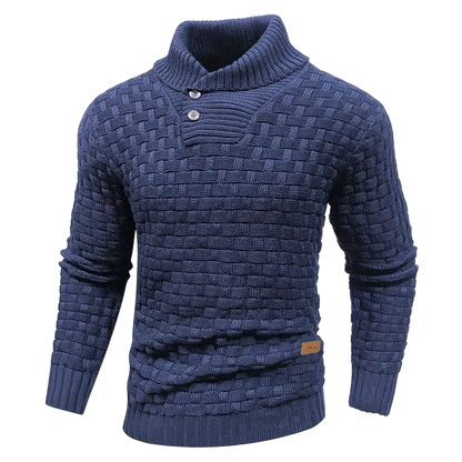 Men's Regular Textured Patched Detail Shawl Collar Sweater