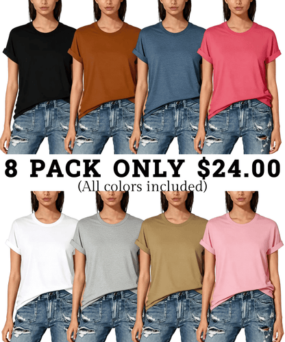 Women's Solid Round Neck Tee, Casual Short Sleeve Crew Neck T-Shirt for Summer