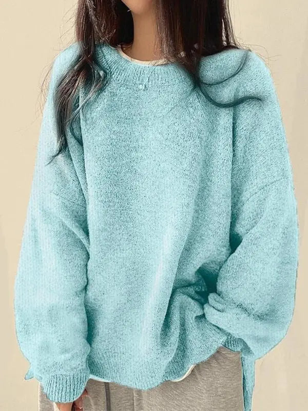 Drop Shoulder Split Hem Sweater
